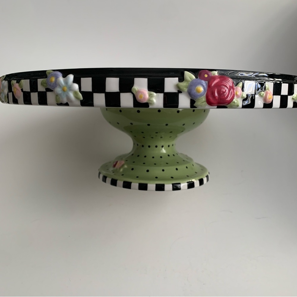MARY ENGELBREIT Vintage Floral Pedestal Cake Plate Cottage Hostess Collection - Picture 13 of 13